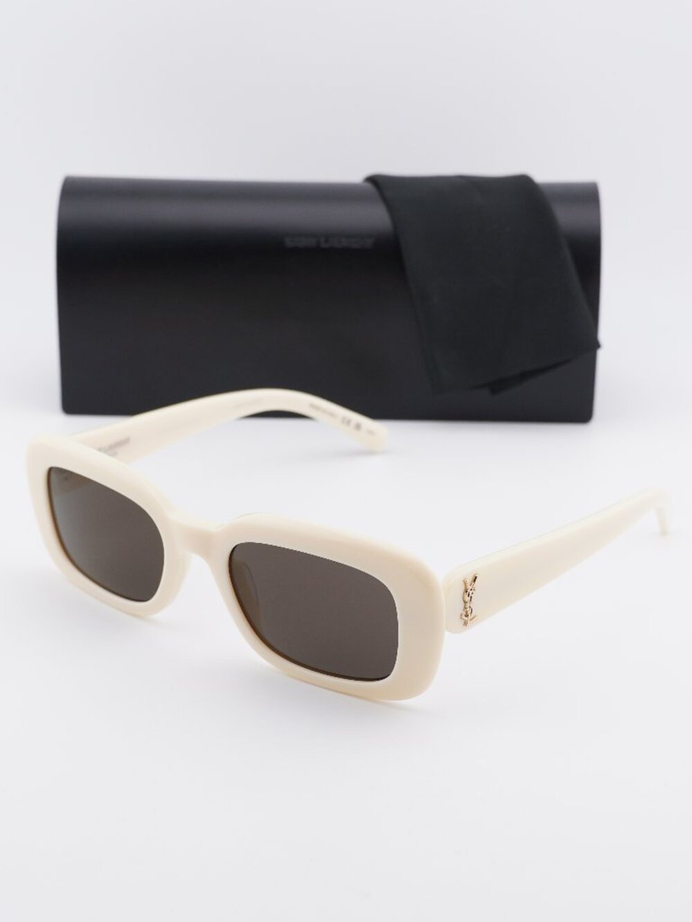 Saint Laurent SL M130 007 Rectangle Sunglasses - Ivory \ Black
